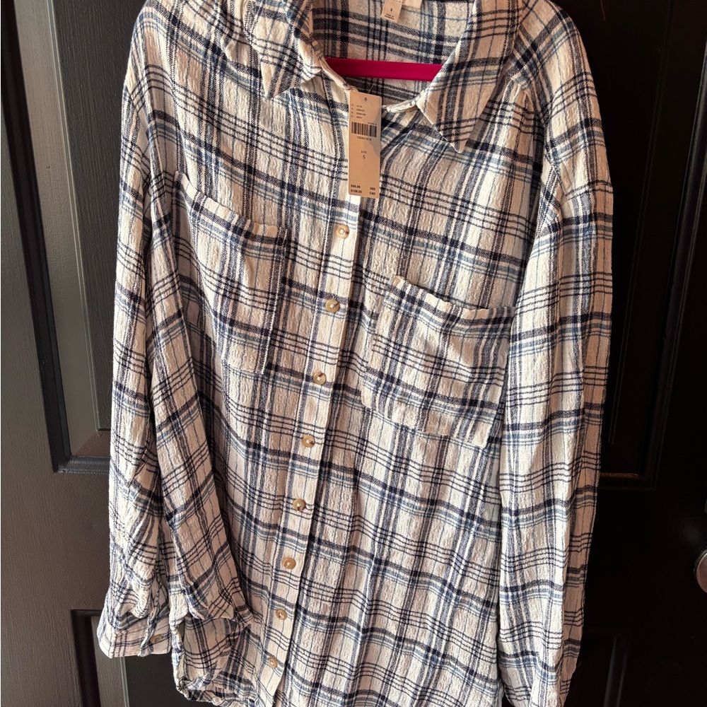Anthropologie Hadley Relaxed Plaid Button Down Shirt - Size S, Navy NWT - Picture 4 of 6
